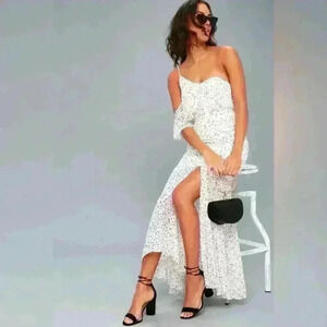 NEW! Keepsake Embrace Me White Polka Dot One Shoulder Maxi Dress